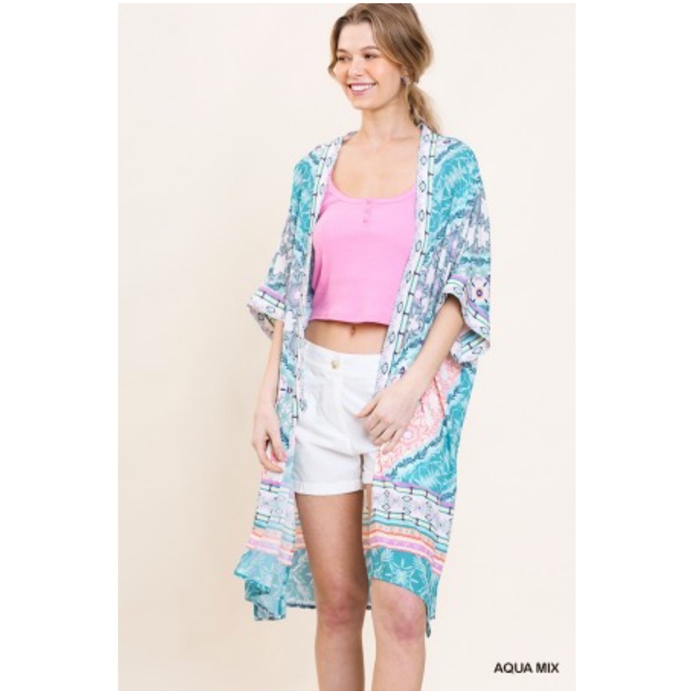 Only 2 left! 🌸 Umgee Floral scarf print kimono - Picture 2 of 4